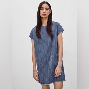 Aritzia Wilfred Free Nori Denim Sack Mini Dress Oversized Women’s XXS Raw Hem